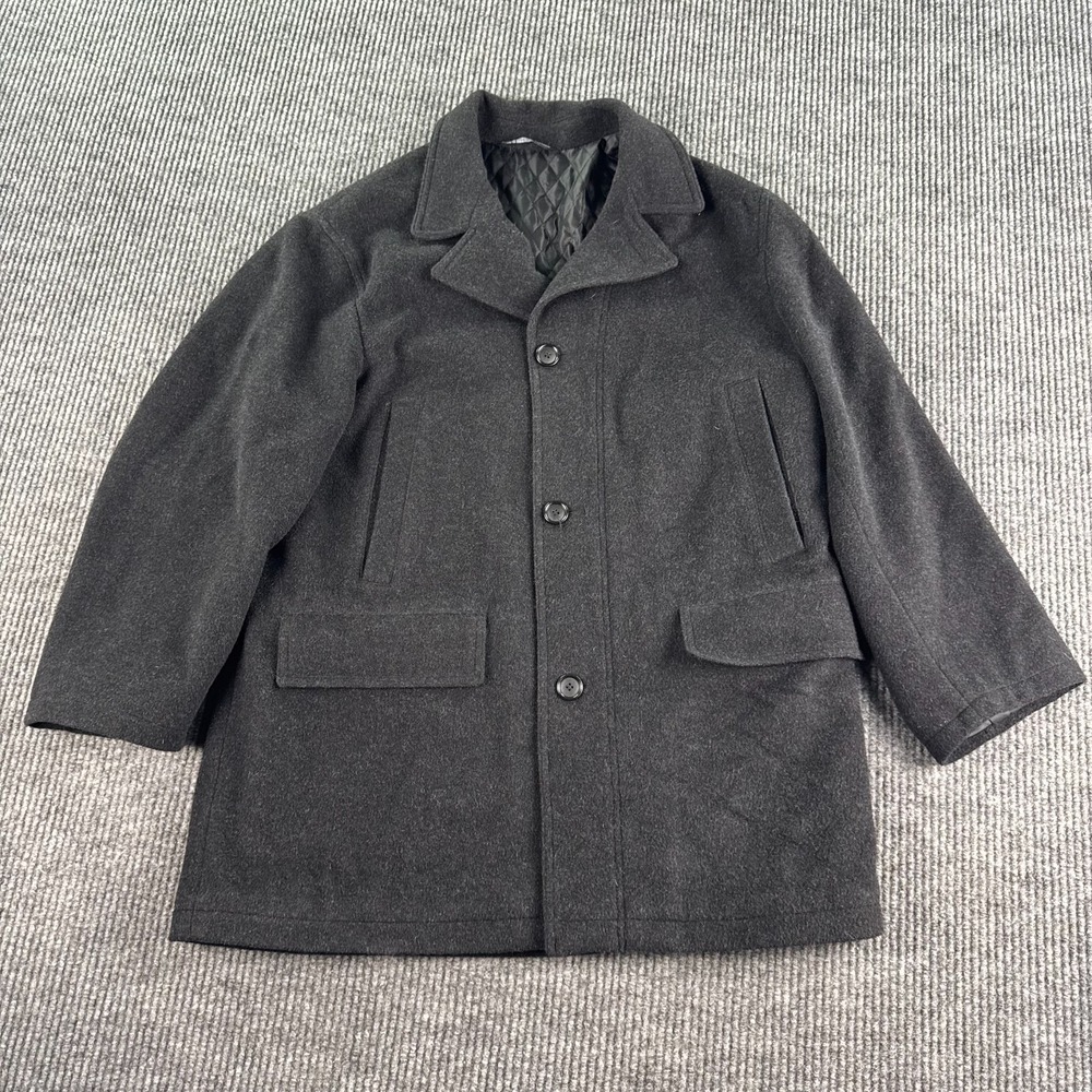Nautica Mens Large Wool Car Coat Black Quilted Lined Overcoat Jacket Winter